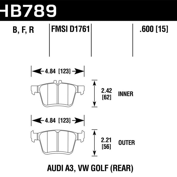 Hawk Performance KHB789B.600 - HAWKHB789B.600 - Hawk 15-17 Audi A3/A3 Quattro HPS 5.0 Rear Brake Pads - Shipped in Europe - Tuningsupply.com