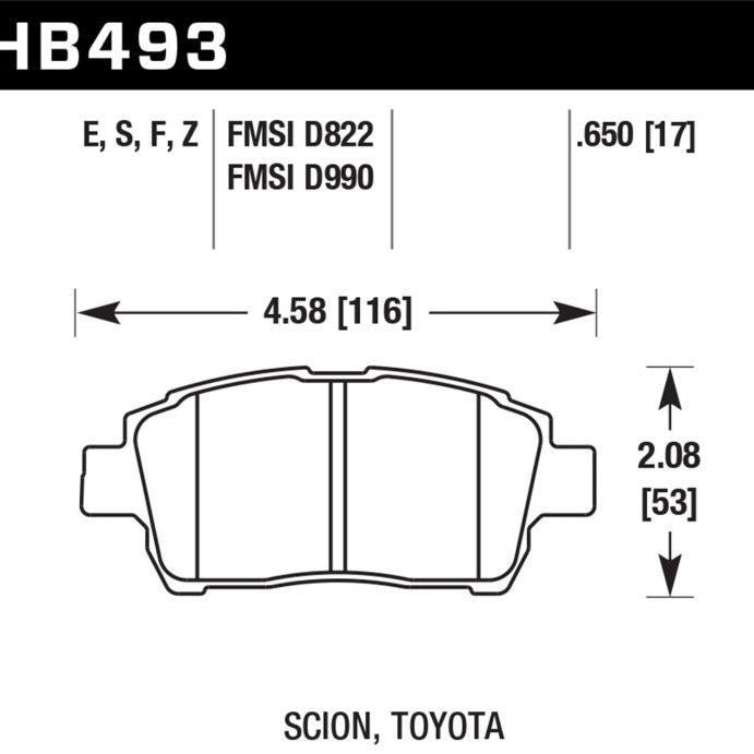 Hawk Performance KHB493F.650 - HAWKHB493F.650 - Hawk 04-07 xA/xB / 2000 MR2 Spyder D990 HPS Street Front Brake Pads - Shipped in Europe - Tuningsupply.com