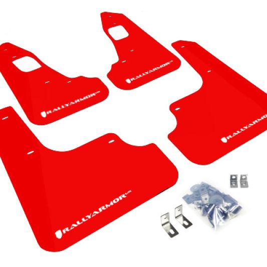 Rally Armor MF10-UR-RD/WH - RALMF10-UR-RD/WH - Rally Armor 08-17 Mitsubishi EVO X Red UR Mud Flap w/ White Logo - Shipped in Europe - Tuningsupply.com