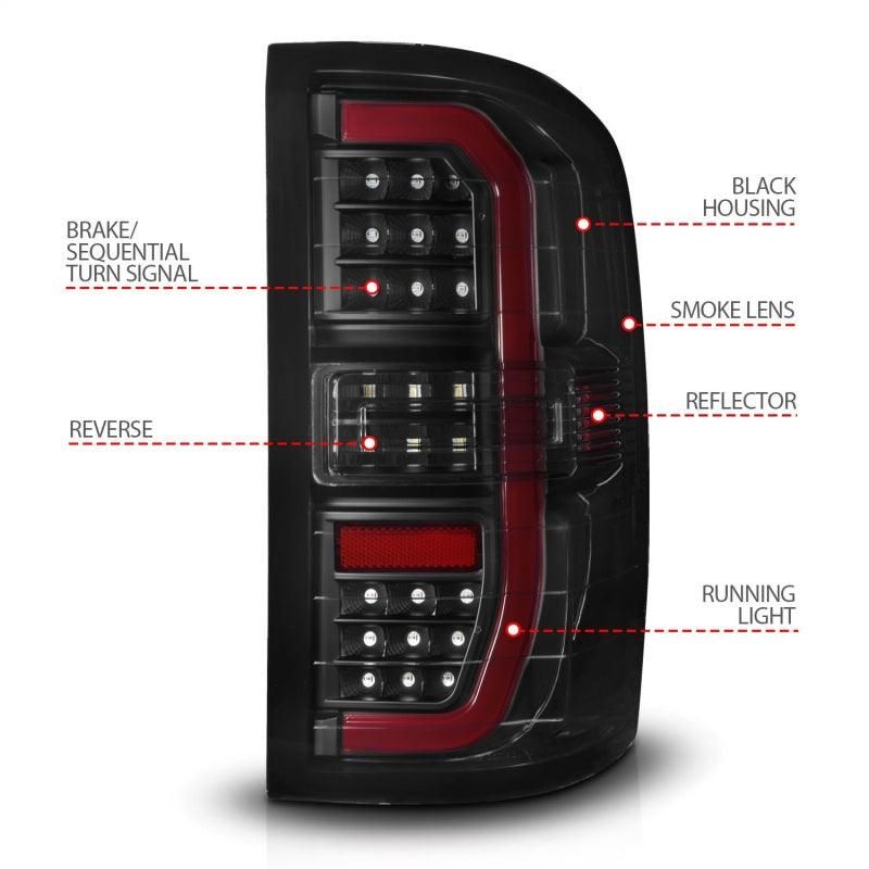 ANZO 311465 - ANZ311465 - ANZO 14-18 GMC Sierra 1500 Full LED Taillights Black Housing Smoke Lens (w/C Light Bars) - Shipped in Europe - Tuningsupply.com