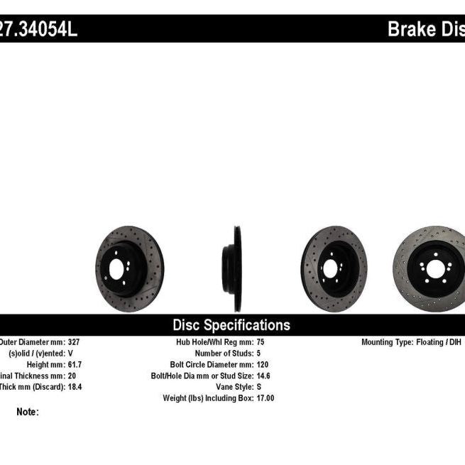 Stoptech 127.34054L - STO127.34054L - StopTech 00-03 BMW M5 (E39) Slotted & Drilled Left Rear Rotor - Shipped in Europe - Tuningsupply.com