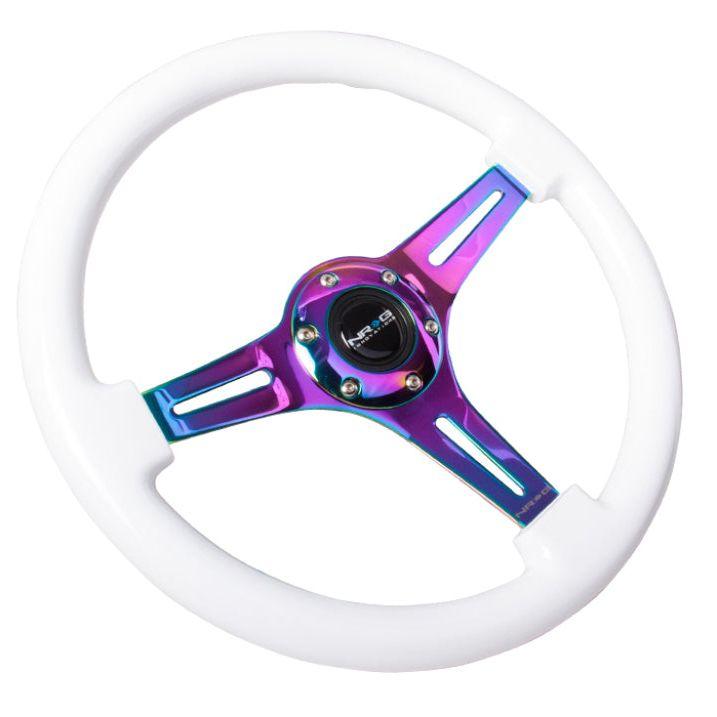 NRG ST-015MC-WT - NRGST-015MC-WT - NRG Classic Wood Grain Steering Wheel (350mm) White Paint Grip w/Neochrome 3-Spoke Center - Shipped in Europe - Tuningsupply.com