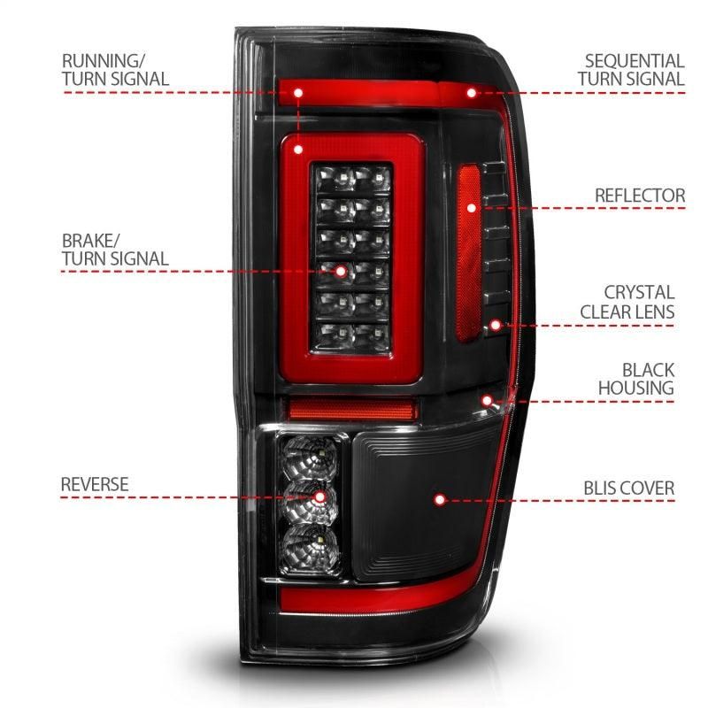 ANZO 311446 - ANZ311446 - ANZO 19-22 Ford Ranger Full LED Taillights w/ Lightbar Sequential Signal Black Housing/Clear Lens - Shipped in Europe - Tuningsupply.com