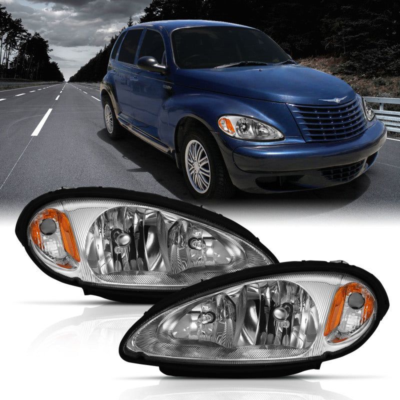 ANZO 111472 - ANZ111472 - ANZO 2001-2005 Chrysler Pt Cruiser Crystal Headlight Chrome Amber (OE) - Shipped in Europe - Tuningsupply.com