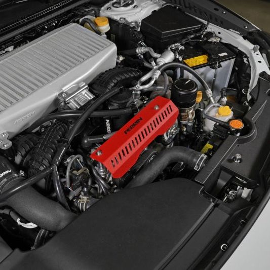 Perrin Performance PSP-ENG-154RD - PERPSP-ENG-154RD - PERRIN 22-25 Subaru WRX Pulley Cover - Red (SHORT - For Use w/PERRIN AOS) - Shipped in Europe - Tuningsupply.com