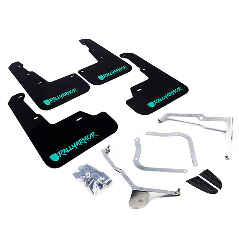 Rally Armor MF32-UR-BLK/TL-X - RALMF32-UR-BLK/TL-X - Rally Armor 15-21 Subaru WRX/STI Black UR Mud Flap w/Teal Altered Font Logo - Shipped in Europe - Tuningsupply.com