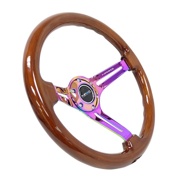 NRG RST-018BR-MC - NRGRST-018BR-MC - NRG Reinforced Steering Wheel (350mm / 3in. Deep) Brown Wood w/Blk Matte Spoke/Neochrome Center Mark - Shipped in Europe - Tuningsupply.com