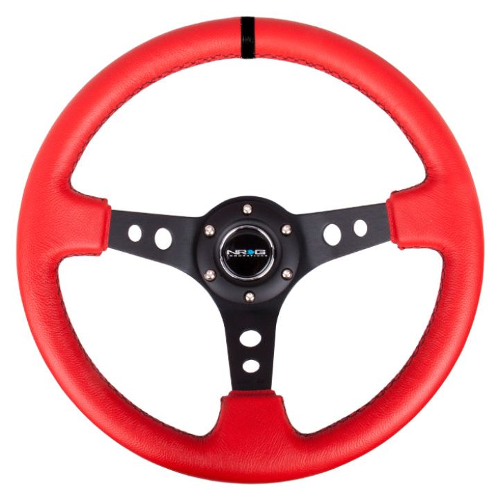 NRG RST-006S-RR - NRGRST-006S-RR - NRG Reinforced Steering Wheel (350mm / 3in. Deep) Red Suede w/Blk Circle Cutout Spokes - Shipped in Europe - Tuningsupply.com