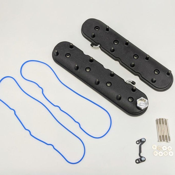 Granatelli Motor Sports 640367 - GMS640367 - Granatelli 96-22 GM LS Standard Height Valve Cover w/Angled Coil Mount - Blk Wrinkle (Pair) - Shipped in Europe - Tuningsupply.com