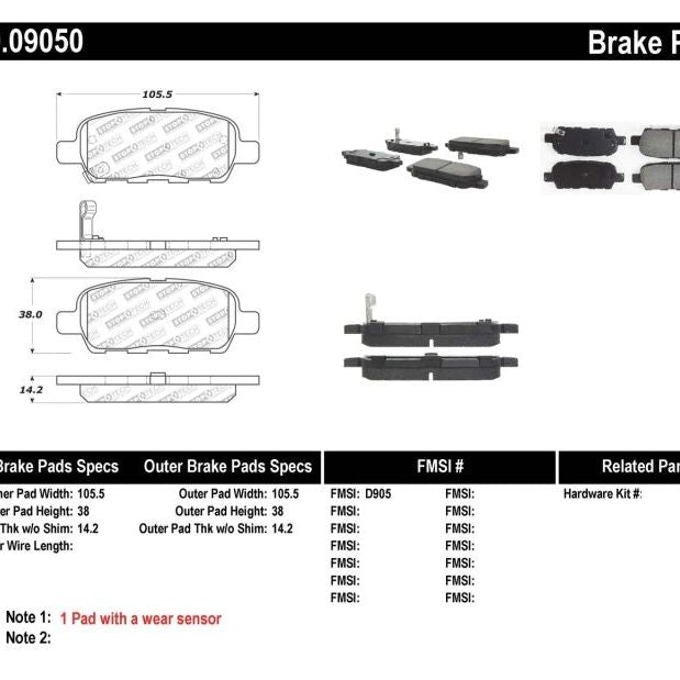 Stoptech 309.09050 - STO309.09050 - StopTech Performance 6/02-08 350z / 01-08 G35 Rear Brake Pads - Shipped in Europe - Tuningsupply.com