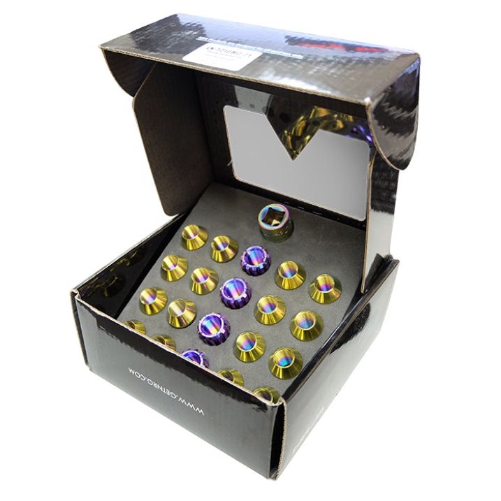 NRG LN-T200MC-21 - NRGLN-T200MC-21 - NRG 200 Series M12 X 1.5 Titanium Lug Nut Set - 21 Pc w/Lock Key Socket - Neochrome - Shipped in Europe - Tuningsupply.com