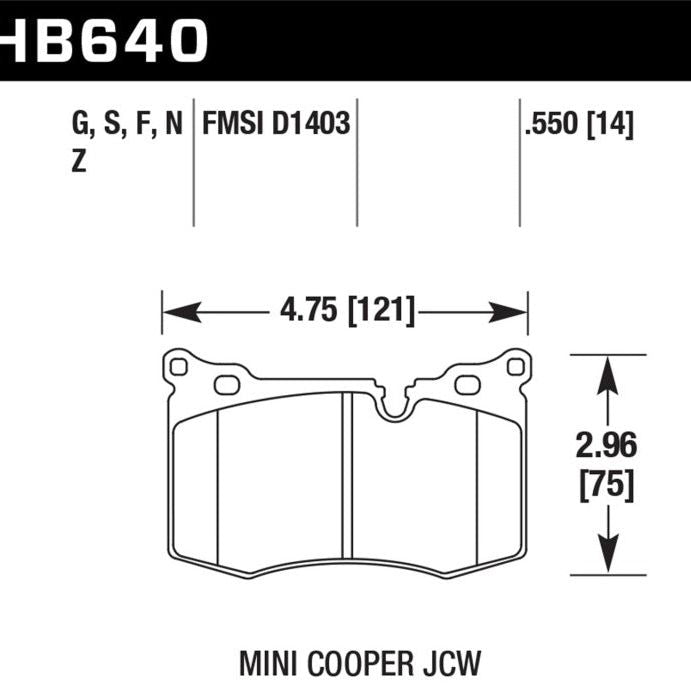 Hawk Performance KHB640N.550 - HAWKHB640N.550 - Hawk 09-10 Mini Cooper HP+ Autocross Front Brake Pads - Shipped in Europe - Tuningsupply.com
