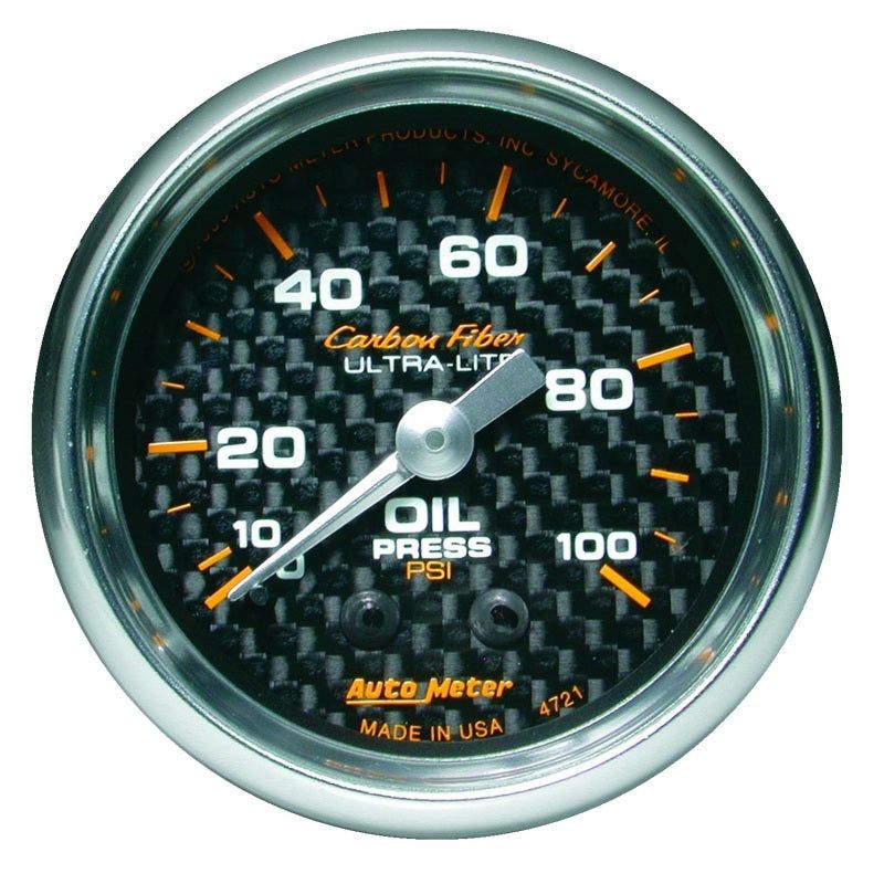 AutoMeter 4721 - ATM4721 - Autometer Carbon Fiber 52mm 100 PSI Mechanical Oil Pressure Gauge - Shipped in Europe - Tuningsupply.com