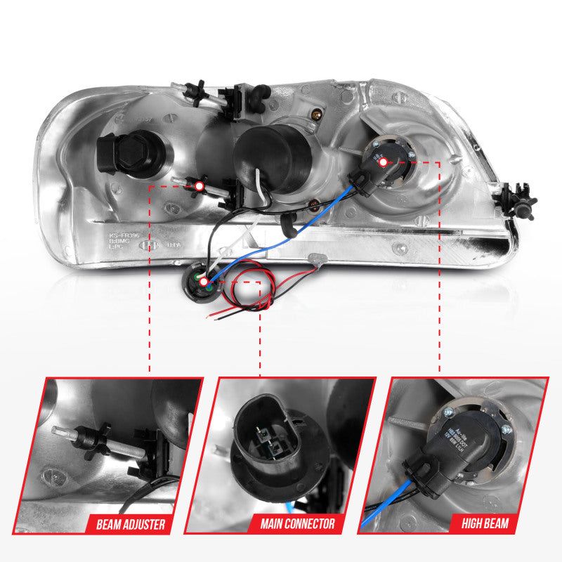 ANZO 111503 - ANZ111503 - ANZO 1997-2003 Ford F-150 Projector Headlights w/ Light Bar Black Housing - Shipped in Europe - Tuningsupply.com