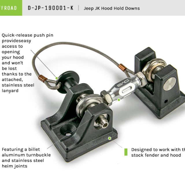 DV8 Offroad D-JP-190001-K - DVED-JP-190001-K - DV8 Offroad 2007-2018 Jeep JK Hood Hold Downs - Shipped in Europe - Tuningsupply.com