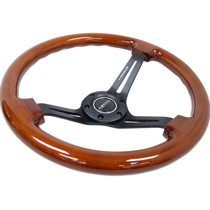 NRG RST-018BR-BK - NRGRST-018BR-BK - NRG Reinforced Steering Wheel (350mm / 3in. Deep) Brown Wood w/Blk Matte Spoke/Black Center Mark - Shipped in Europe - Tuningsupply.com