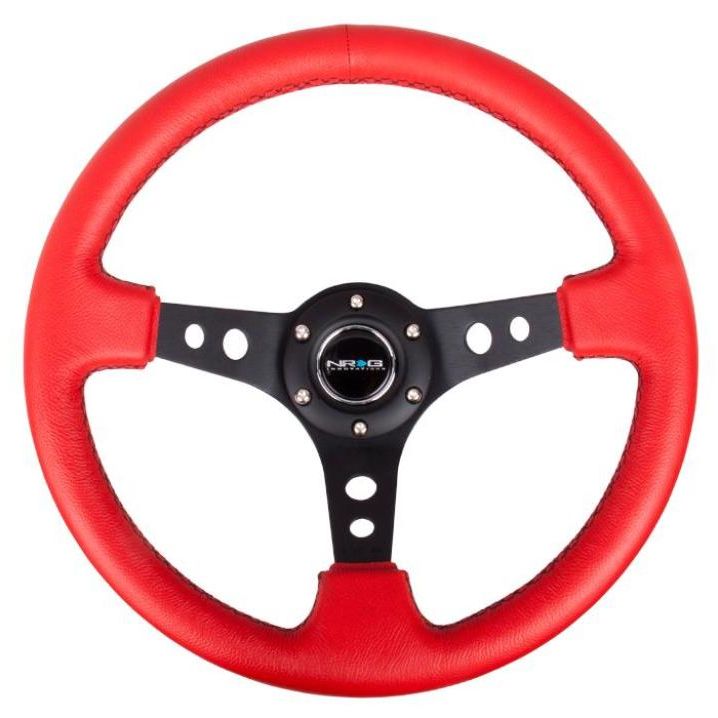 NRG RST-006RR-BS-B - NRGRST-006RR-BS-B - NRG Reinforced Steering Wheel (350mm / 3in. Deep) Red Leather/Blk Stitch w/Blk Spokes (Hole Cutouts) - Shipped in Europe - Tuningsupply.com