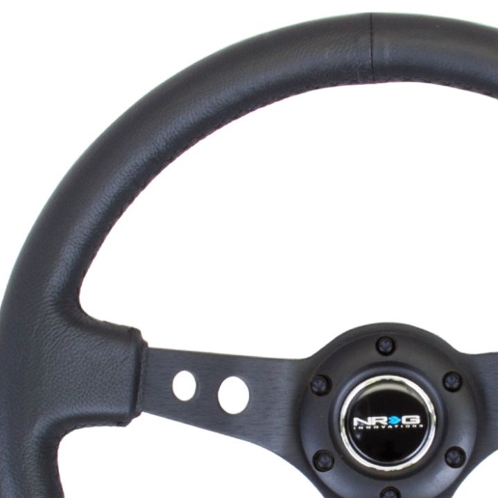 NRG RST-006BK - NRGRST-006BK - NRG Reinforced Steering Wheel (350mm / 3in. Deep) Blk Leather w/Blk Spoke & Circle Cutouts - Shipped in Europe - Tuningsupply.com