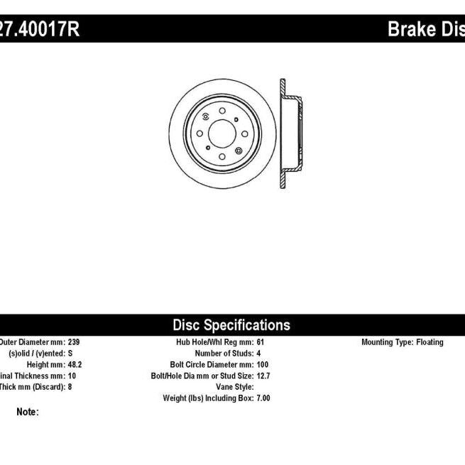 Stoptech 127.40017R - STO127.40017R - StopTech 90-96 Acura Integra / 97-01 Integra (Exc. Type R) Slotted & Drilled Right Rear Rotor - Shipped in Europe - Tuningsupply.com