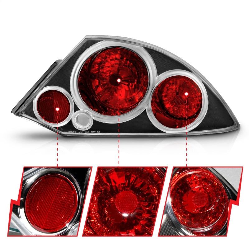 ANZO 221081 - ANZ221081 - ANZO 2000-2005 Mitsubishi Eclipse Taillights Black - Shipped in Europe - Tuningsupply.com