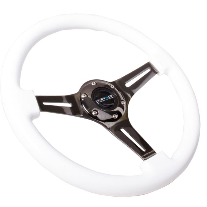 NRG ST-015BK-WT - NRGST-015BK-WT - NRG Classic Wood Grain Steering Wheel (350mm) White Paint Grip w/Black 3-Spoke Center - Shipped in Europe - Tuningsupply.com