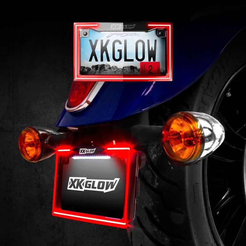 XKGLOW XK034018-B - XKGXK034018-B - XK Glow Motorcycle License Plate Frame Light w/ Turn Signal - Black - Shipped in Europe - Tuningsupply.com