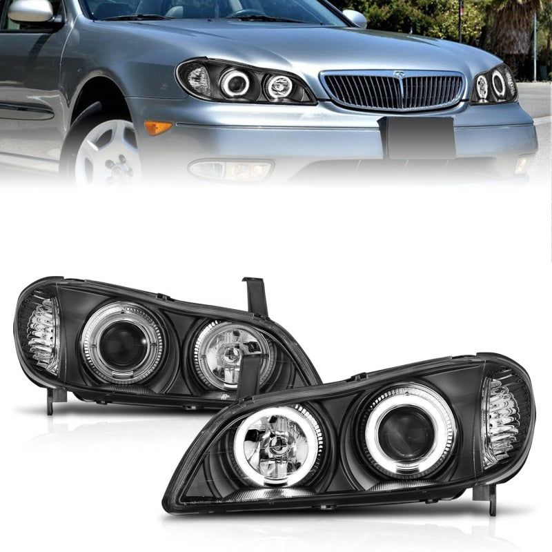 ANZO 121077 - ANZ121077 - ANZO 2000-2004 Infiniti I30 Projector Headlights w/ Halo Black - Shipped in Europe - Tuningsupply.com