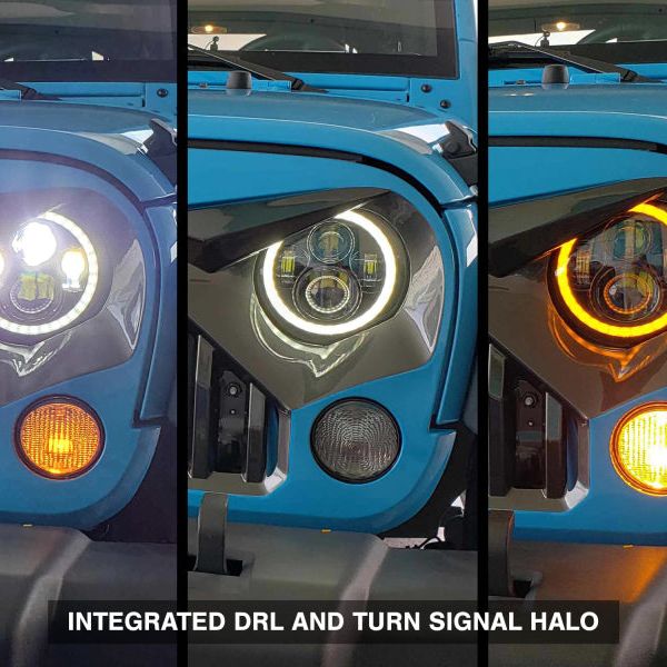 Raxiom J108037 - RAXJ108037 - Raxiom 97-18 Jeep Wrangler TJ/JK Axial Halo Headlights w/ DRL Amber Signals- Blk Hsng (Clear Lens) - Shipped in Europe - Tuningsupply.com