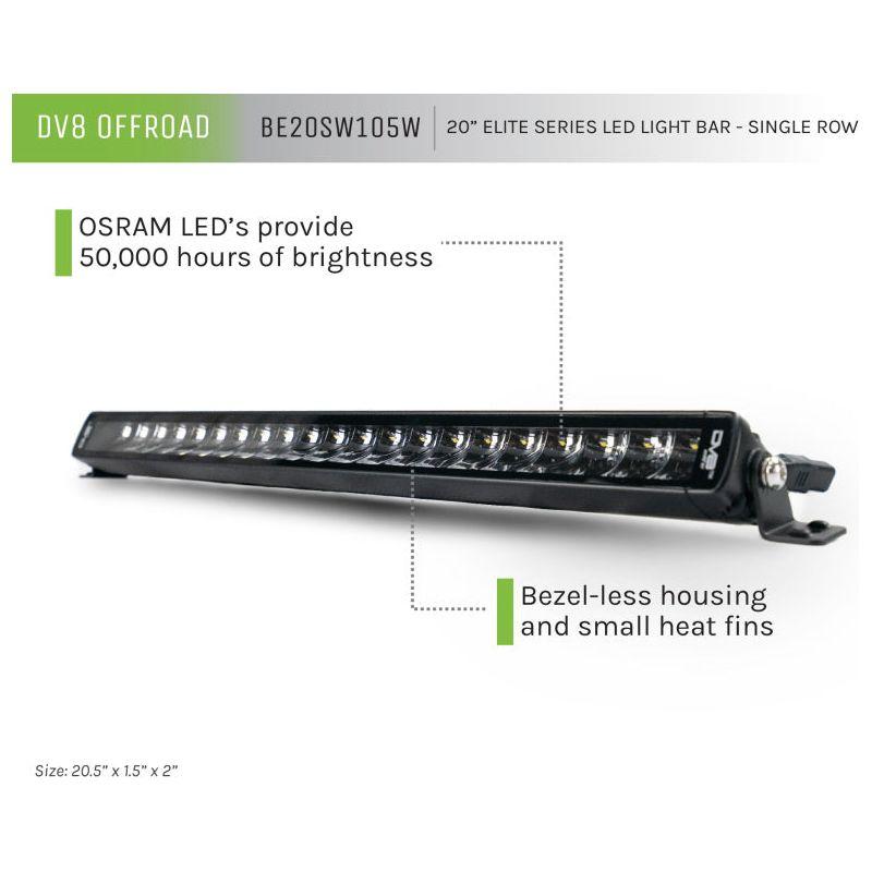 DV8 Offroad BE20SW105W - DVEBE20SW105W - DV8 Offroad 20in Elite Series Light Bar 105W LED - Single Row - Shipped in Europe - Tuningsupply.com