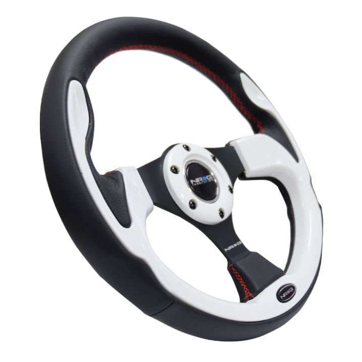 NRG RST-001WT - NRGRST-001WT - NRG Reinforced Steering Wheel (320mm) Blk w/White Trim & 4mm 3-Spoke - Shipped in Europe - Tuningsupply.com