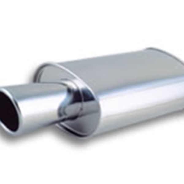 Vibrant 1042 - VIB1042 - Vibrant StreetPower Turbo Oval Muffler with 4in Round Tip Angle Cut Rolled Edge - 3in inlet I.D. - Shipped in Europe - Tuningsupply.com