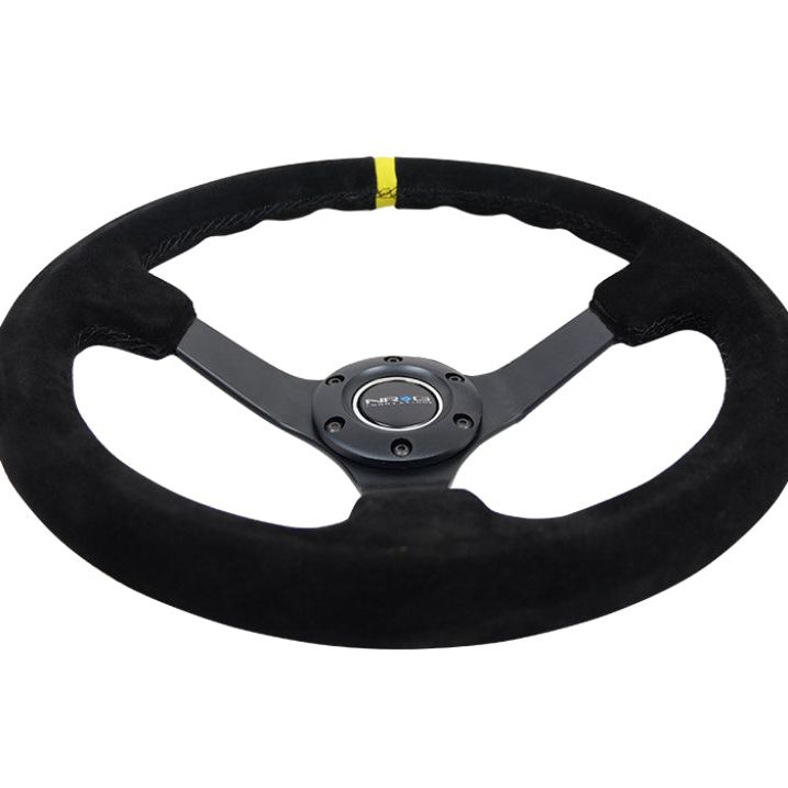 NRG RST-036MB-S-Y - NRGRST-036MB-S-Y - NRG Reinforced Steering Wheel (350mm / 3in. Deep) Blk Suede/X-Stitch w/5mm Blk Spoke & Yellow CM - Shipped in Europe - Tuningsupply.com