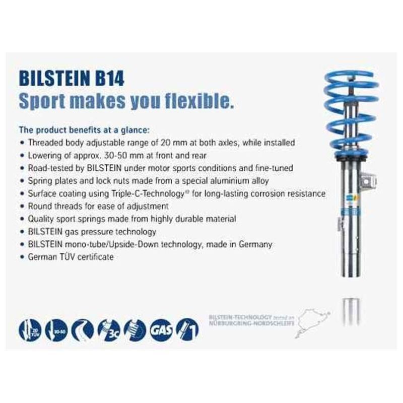 Bilstein 47-138896 - BIL47-138896 - Bilstein B14 2008 Audi TT Quattro Base Front and Rear Suspension Kit - Shipped in Europe - Tuningsupply.com