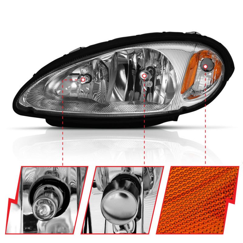 ANZO 111472 - ANZ111472 - ANZO 2001-2005 Chrysler Pt Cruiser Crystal Headlight Chrome Amber (OE) - Shipped in Europe - Tuningsupply.com