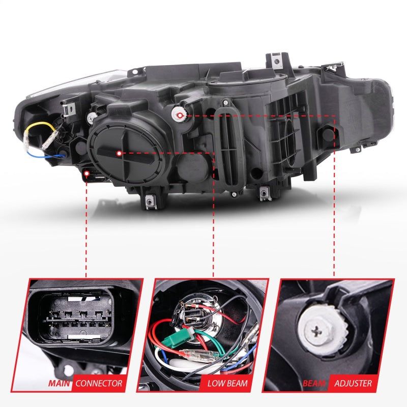 ANZO 121504 - ANZ121504 - ANZO 2012-2015 BMW 3 Series Projector Headlights w/ U-Bar Black - Shipped in Europe - Tuningsupply.com