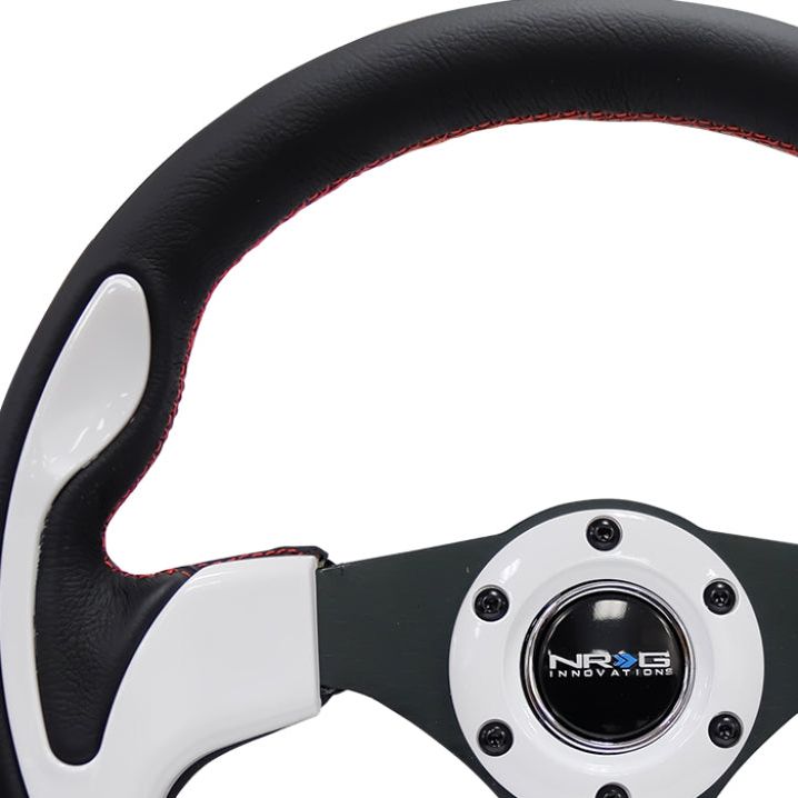 NRG RST-001WT - NRGRST-001WT - NRG Reinforced Steering Wheel (320mm) Blk w/White Trim & 4mm 3-Spoke - Shipped in Europe - Tuningsupply.com