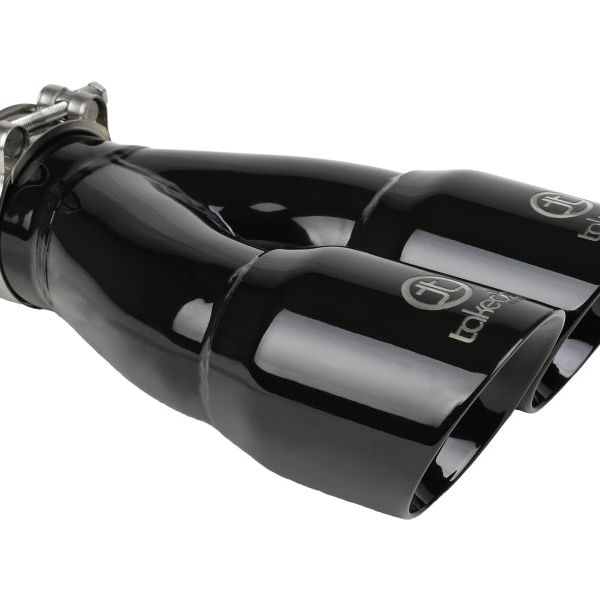 aFe 49T25364-B10 - AFE49T25364-B10 - aFe Takeda 2.5in 304 Stainless Steel Clamp-on Exhaust Tip 2.5in Inlet 3in Dual Outlet - Black - Shipped in Europe - Tuningsupply.com