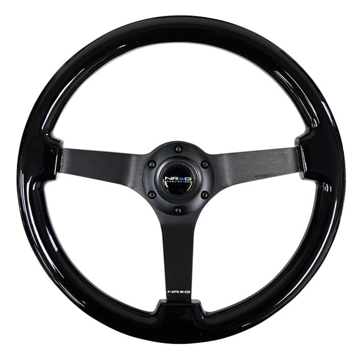 NRG RST-036BK-BK - NRGRST-036BK-BK - NRG Reinforced Steering Wheel (350mm / 3in. Deep) Black w/Black Chrome Solid 3-Spoke Center - Shipped in Europe - Tuningsupply.com