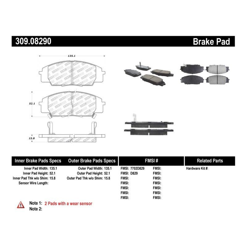 Stoptech 309.08290 - STO309.08290 - StopTech Performance 00-09 S2000/06+ Civic Si/02-06 RSX-S (non base) Front Brake Pads - Shipped in Europe - Tuningsupply.com