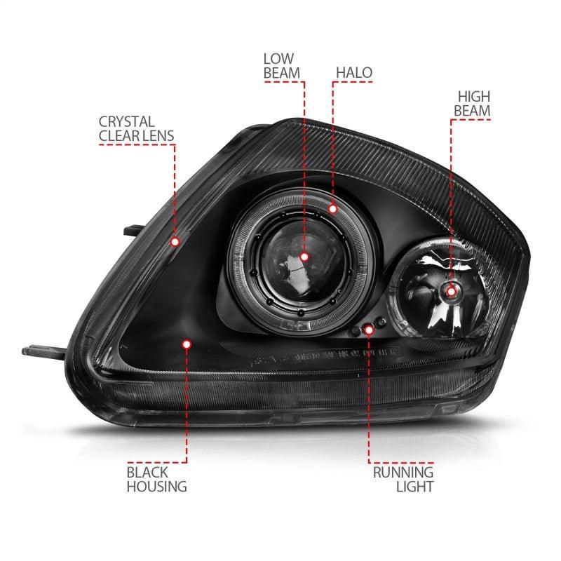 ANZO 121332 - ANZ121332 - ANZO 2000-2005 Mitsubishi Eclipse Projector Headlights w/ Halo Black - Shipped in Europe - Tuningsupply.com