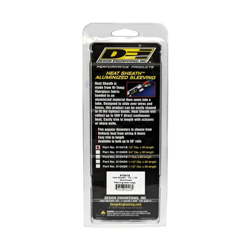 DEI 10418 - DEI10418 - DEI Heat Sheath 1/2in I.D. x 3ft - Aluminized Sleeving - Sewn Edge - Shipped in Europe - Tuningsupply.com