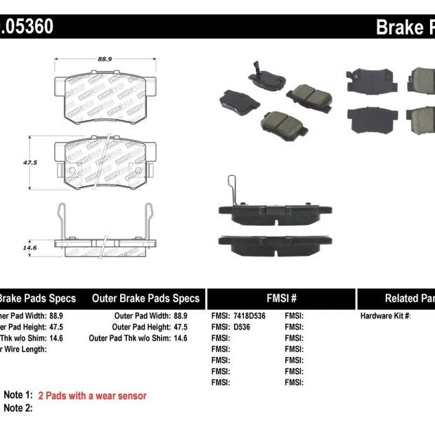 Stoptech 309.05360 - STO309.05360 - StopTech Performance 08-10 Honda Accord EX/EX-L Coupe / 08-10 LX/LX-P/LX+ Sedan Rear Brake Pads - Shipped in Europe - Tuningsupply.com