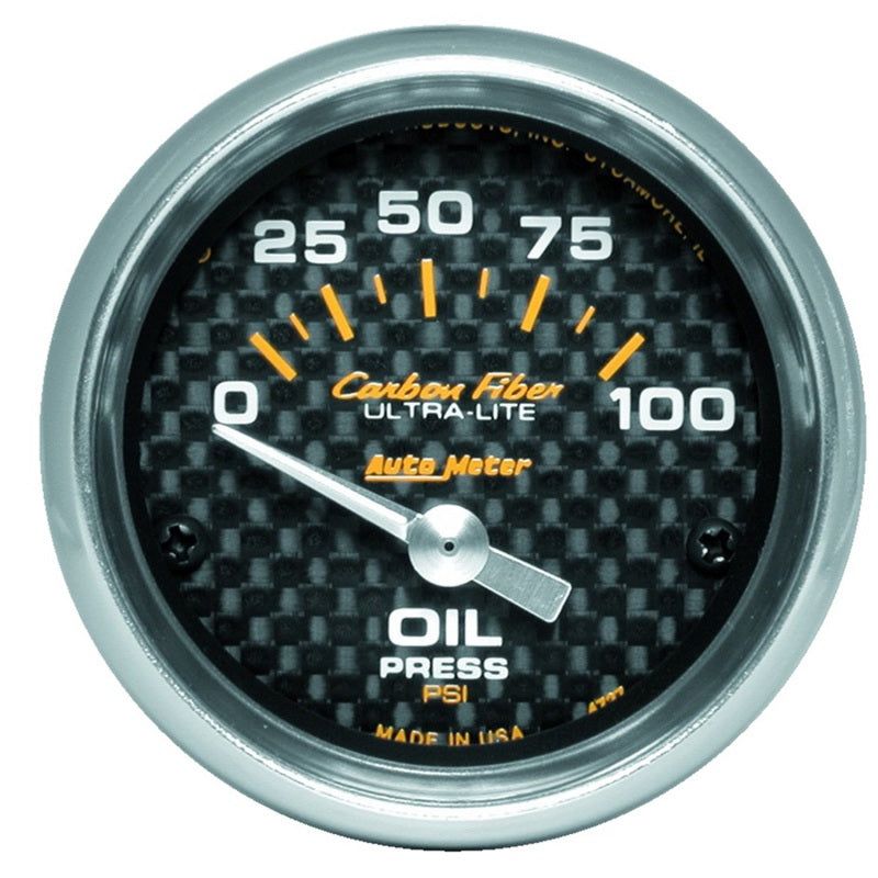 AutoMeter 4727 - ATM4727 - Autometer Carbon Fiber 52mm 100 PSI Electronic Oil Pressure Gauge - Shipped in Europe - Tuningsupply.com