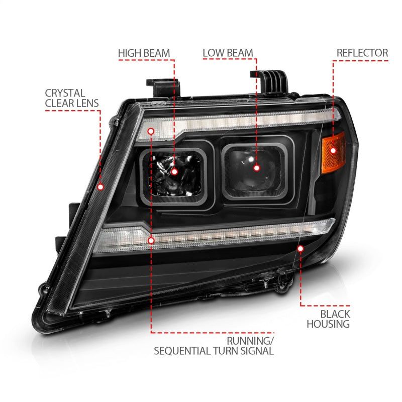 ANZO 111597 - ANZ111597 - ANZO 09-20 Nissan Frontier Black Projector Plank Style DRL w/ Switchback & Sequential LED DRL - Shipped in Europe - Tuningsupply.com