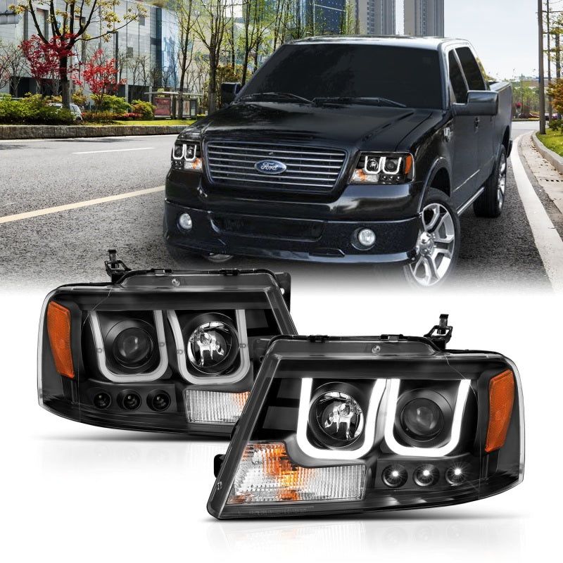 ANZO 111288 - ANZ111288 - ANZO 2004-2008 Ford F-150 Projector Headlights w/ U-Bar Black - Shipped in Europe - Tuningsupply.com
