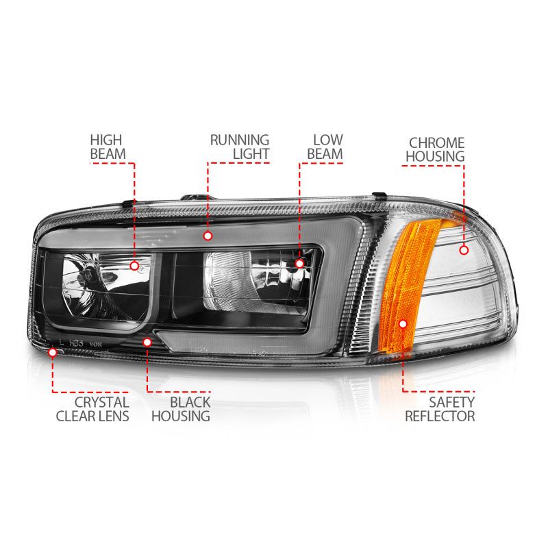 ANZO 111522 - ANZ111522 - ANZO 99-17 GMC Sierra/Denali Headlights Black Amber (w/C Light Bars) - Shipped in Europe - Tuningsupply.com