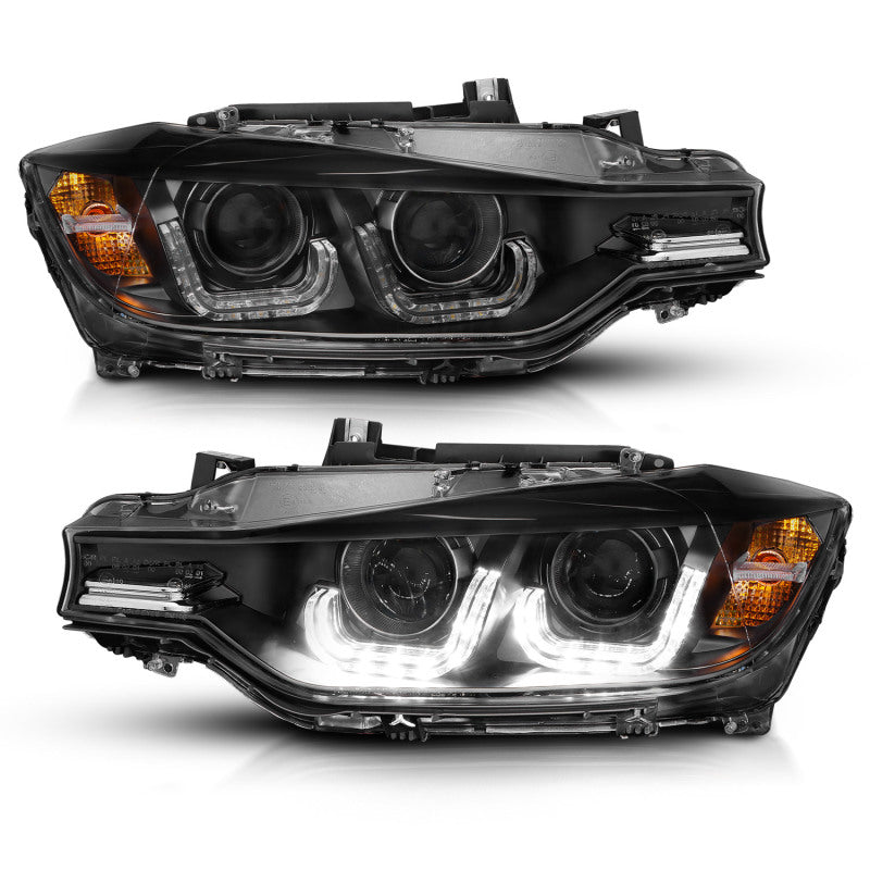 ANZO 121504 - ANZ121504 - ANZO 2012-2015 BMW 3 Series Projector Headlights w/ U-Bar Black - Shipped in Europe - Tuningsupply.com