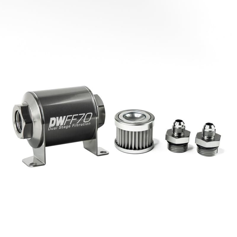 DeatschWerks 8-03-070-005K-6 - DWK8-03-070-005K-6 - DeatschWerks Stainless Steel 6AN 5 Micron Universal Inline Fuel Filter Housing Kit (70mm) - Shipped in Europe - Tuningsupply.com