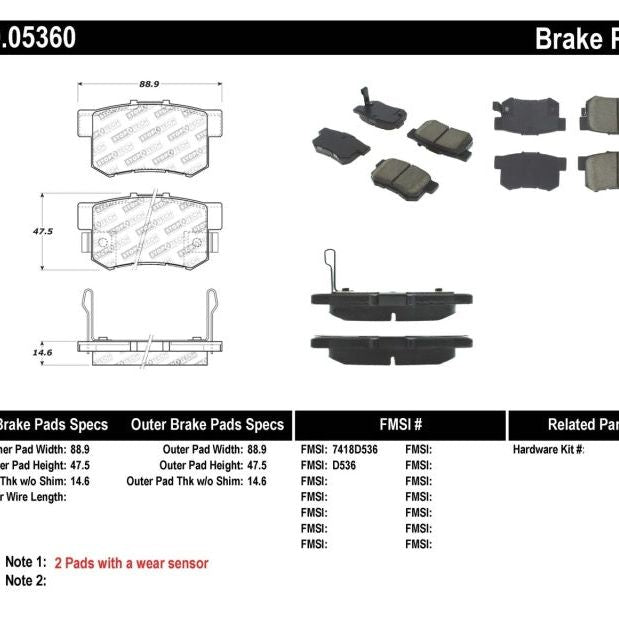 Stoptech 309.05360 - STO309.05360 - StopTech Performance 08-10 Honda Accord EX/EX-L Coupe / 08-10 LX/LX-P/LX+ Sedan Rear Brake Pads - Shipped in Europe - Tuningsupply.com
