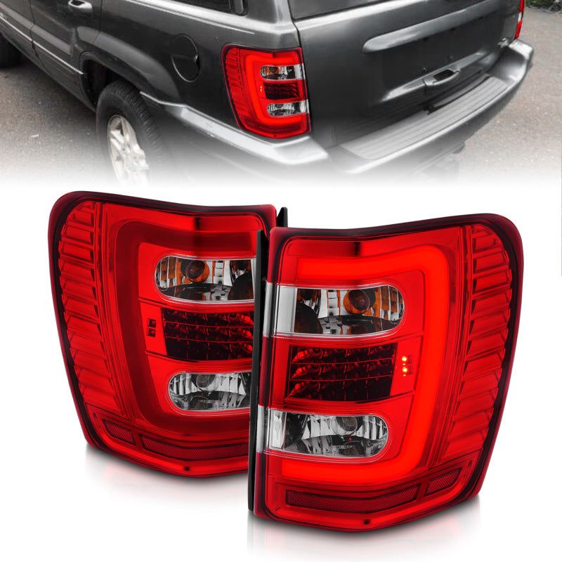 ANZO 311396 - ANZ311396 - ANZO 1999-2004 Jeep Grand Cherokee LED Tail Lights w/ Light Bar Chrome Housing Red/Clear Lens - Shipped in Europe - Tuningsupply.com